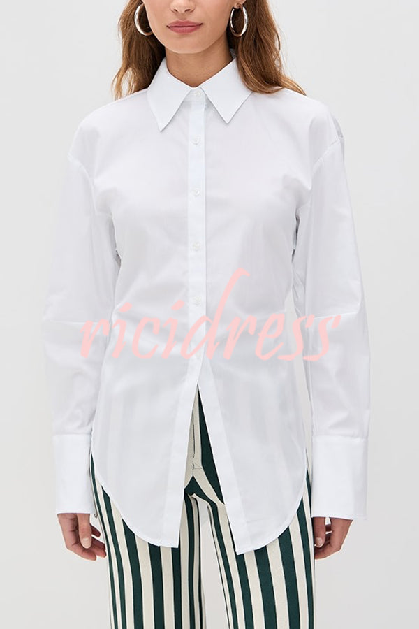 Fall for That Button Long Sleeve Open Back Tie Detail Blouse