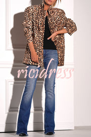 Catwalk Leopard Single Button Long Sleeve Pocketed Lapel Boyfriend Blazer
