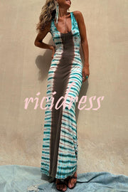 NIL Tie-dye Print Back Lace-up Stretch Maxi Dress