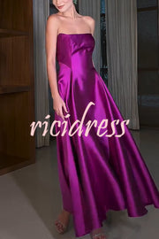 Cinderella's Dream Satin Square Off Shoulder Maxi Dress