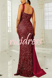 Banquet Sequined Backless Strappy Fishtail Maxi Dress