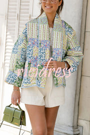 Vintage Multiple Patchwork Print Pocketed Relaxed Cotton Jacket