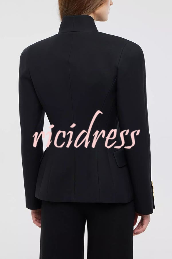 Classic Luxury Unique Metal Button Stand Collar Long Sleeve Blazer