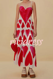 Full of Love Heart Shape Print Cutout Spaghetti Strap Backless Maxi Dress