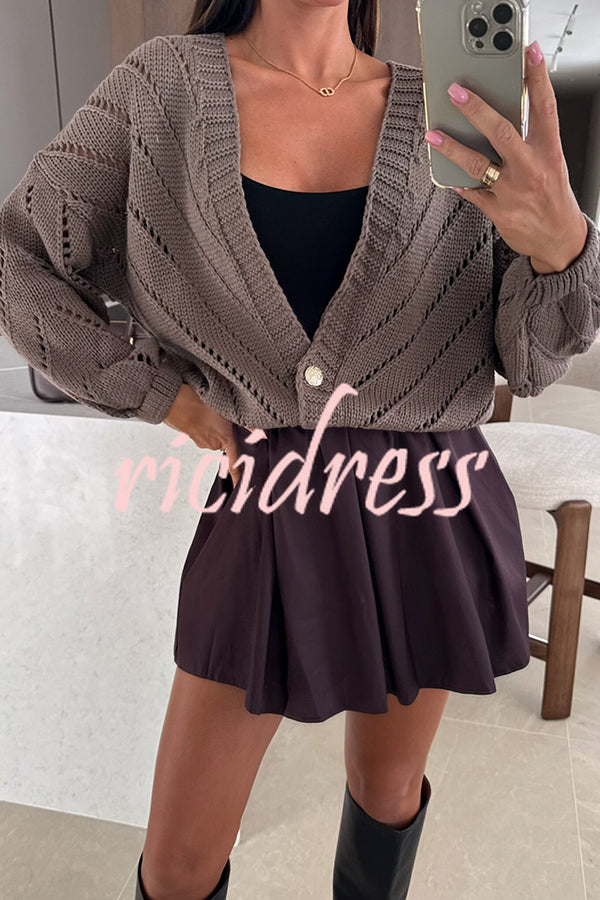 Fashion Hollow Knitted V-neck Button Loose Cardigan