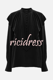 Court-style Draped Ruffled Elegant Chiffon Blouse