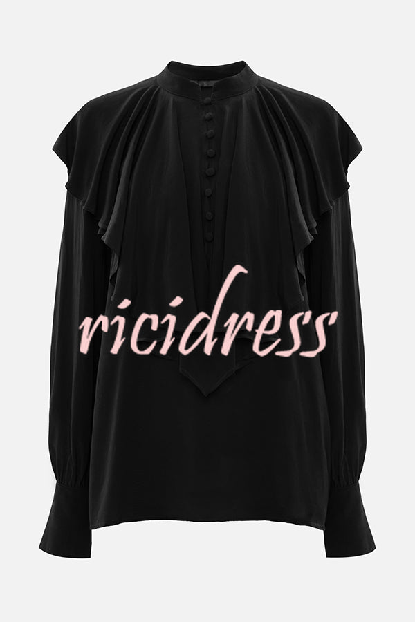 Court-style Draped Ruffled Elegant Chiffon Blouse