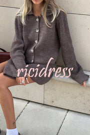 Fashion Lapel Bell Sleeve Knitted Cardigan and Casual Mini Skirt Set