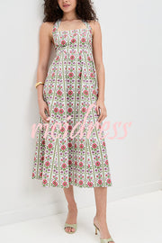 Summer Event Linen Blend Floral Pocketed Halter Maxi Dress