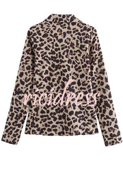 Edith Leopard Print Front Lace-up Long Sleeve Loose Blouse