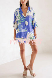 Balmy Summer Nights Unique Print Loose Shirt and Elastic Waist Wrap Lace-up Skirt Set