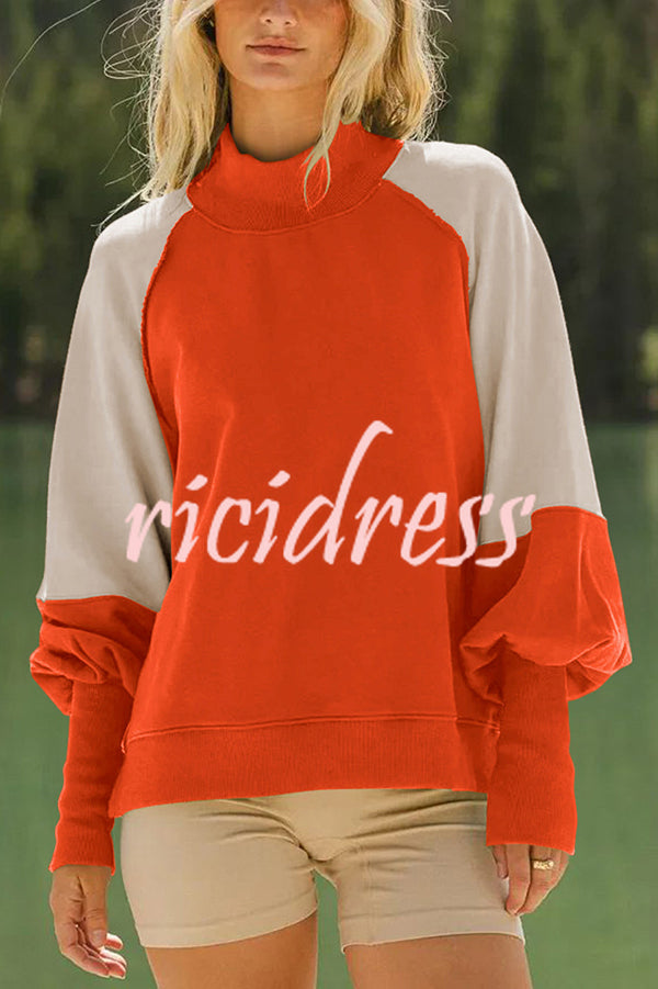 Fashionable Contrast Color Stitching Long Sleeve Loose Sweatshirt