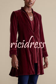 Solid Color Velvet Long-sleeved Loose Mid-length Coat