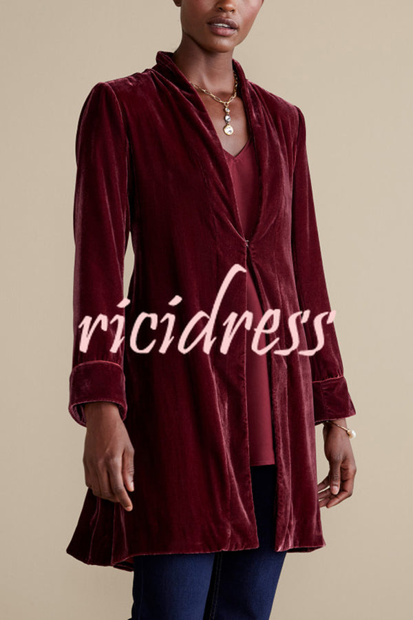 Solid Color Velvet Long-sleeved Loose Mid-length Coat