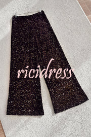 Chic and Merry Velvet Sequin High Rise Elastic Waist Flare Pants