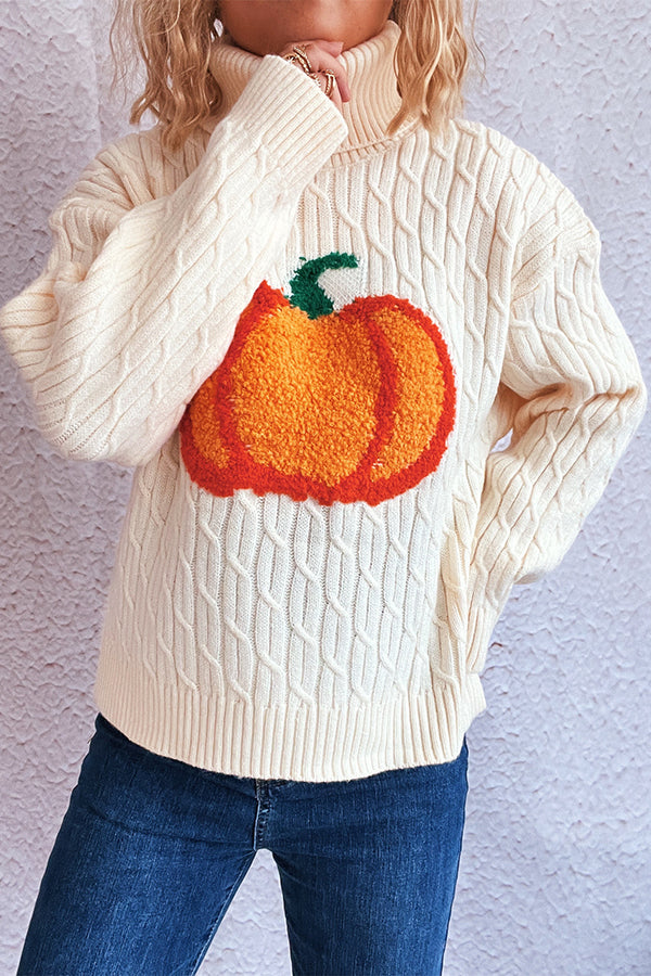 Halloween Pumpkin Knitted Turtleneck Casual Loose Sweater