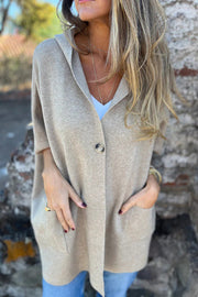 Solid Color Casual Hooded Single Button Pocket Loose Cape Jacket