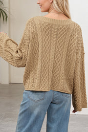 Solid Color Loose V-neck Long-sleeved Casual Pocket Knitted Cardigan