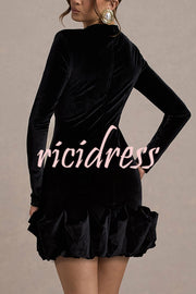 Solid Color Velvet Slim-fit Long-sleeved Mini Dress