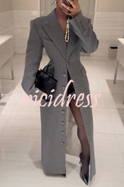Elegant Lapel Long Sleeve Button High Waist Long Coat