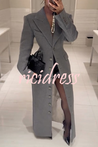 Elegant Lapel Long Sleeve Button High Waist Long Coat