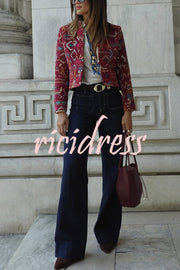 Vintage Bohemian Printed Chinese Style Buttons Long Sleeve Crop Jacket