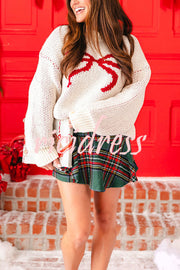 Christmas Long Sleeve Round Neck Knitted Bow Sweater