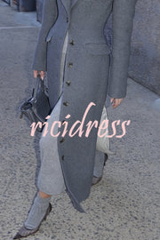Elegant Lapel Long Sleeve Button High Waist Long Coat