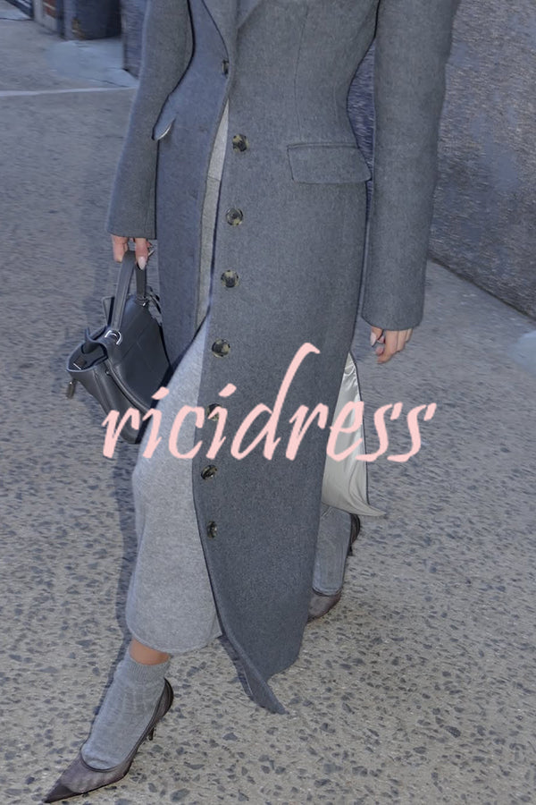Elegant Lapel Long Sleeve Button High Waist Long Coat