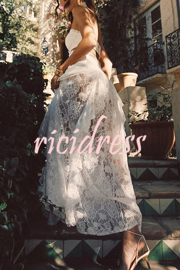 A Girls' Trip Lace High Neck Cutout Drop Waist Ruffles Maxi Dress