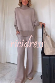 Berner High-Neck Long Sleeve Side Zipper Sweatshirt and Elastic Waist Pocketed Loose Pants Set