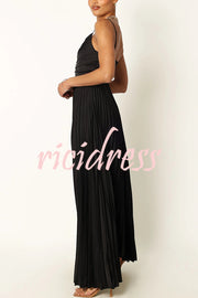 Catch The Light Satin Pleated V-neck Slip Maxi Dress