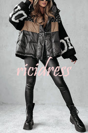 Stylish Denim Knit Long-sleeved Patchwork Hooded Pocket Thickened Jacket