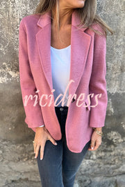 Daytime Perfection Faux Wool Lapel Button Relaxed Blazer