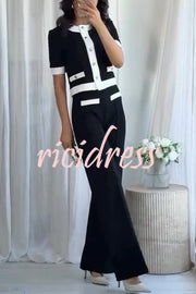 Fashion Contrast Color Stretch High Waist Casual Straight Pants