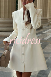 Solid Color Long-sleeved Slim-fit Button-down Casual Mini Dress