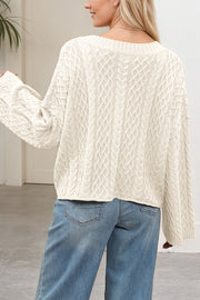 Solid Color Loose V-neck Long-sleeved Casual Pocket Knitted Cardigan