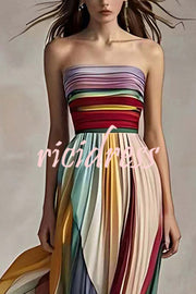 Sexy Off-shoulder Tube Top Waist Color Maxi Dress