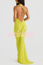 Everything You Want Rope Detail Backless Ruched Stretch Maxi Dress