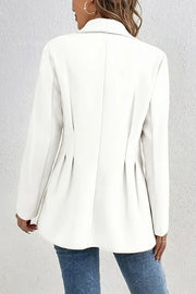 Solid Color Lapel Long Sleeve Elegant Pleated Waist Blazer