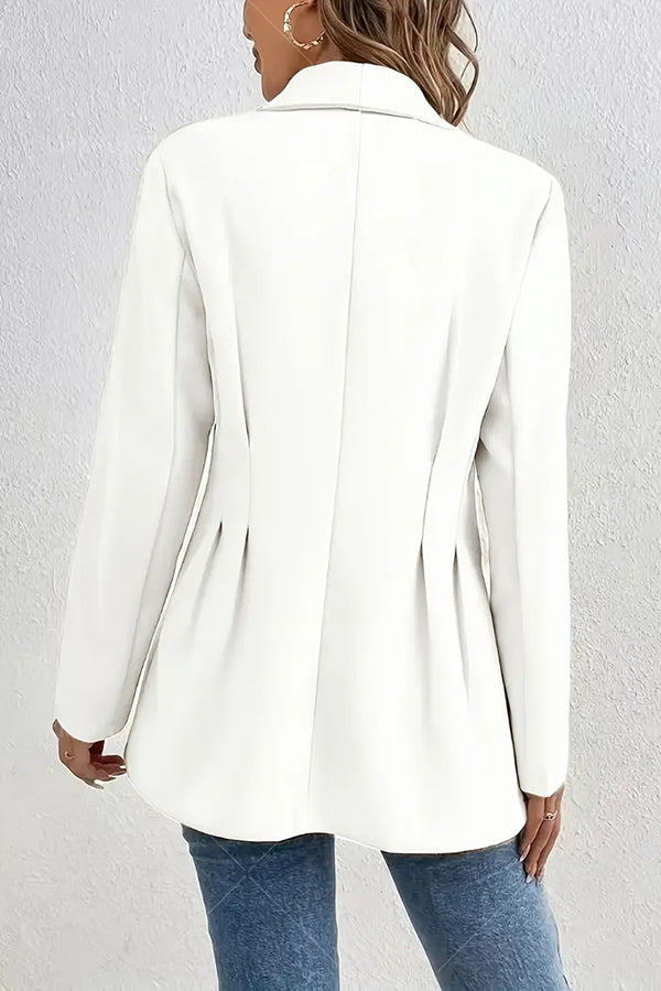 Solid Color Lapel Long Sleeve Elegant Pleated Waist Blazer