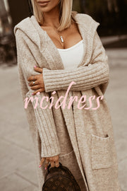 Fashionable Hooded Loose Long Letter Knitted Jacket