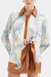 Lake Days Satin Colorblock Unique Print Tie-up Shirt Mini Dress