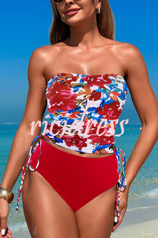 Unique Print High Waist Tie-Stretch Two-Piece Bikini Swimsuit