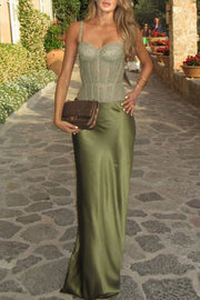 In A Fairytale Lace Satin Mid Rise Drape Maxi Skirt