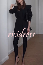 Fashionable Pioneer Stand V-neck Split Sleeve Loose Blazer