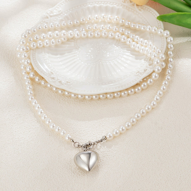 Elegant Love Pendant Imitation Pearl Multi-layer Necklace