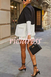 Enhance Look Colorblock Long Sleeve Pocket Lapel Blazer and And Mid Rise Mini Skort Set