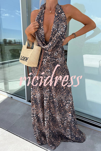 Sexy Sleeveless Backless Halter Neck Lace Up Maxi Dress