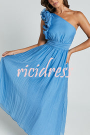 Romantic Seaside One Shoulder Frill Detail Sleeve Layered Midi Dress